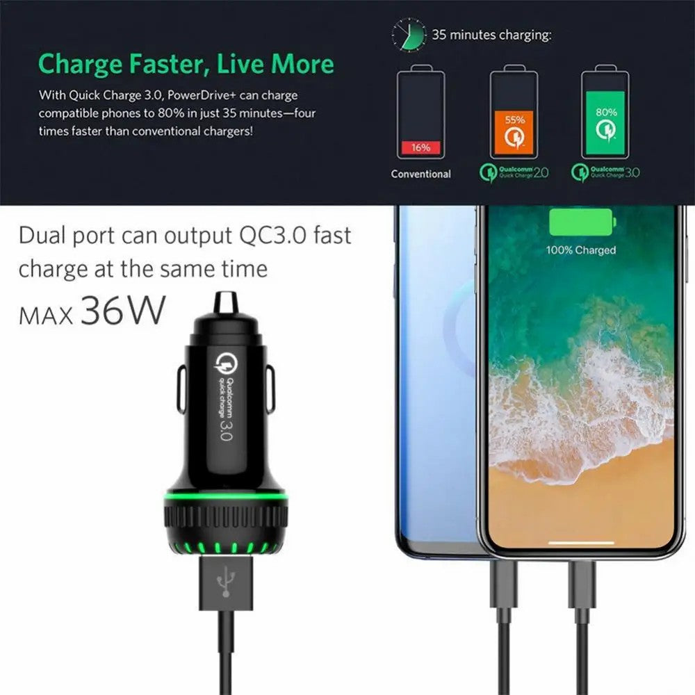 G1S Car Charger 12V-24V Phone Charging Adapter QC 3.0 Dual USB Car Charger G1S Car Charger 12V-24V Phone Charging Adapter QC 3.0 Dual USB Car Charger